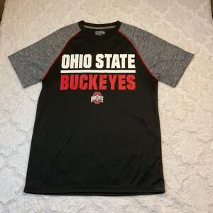 Ohio State Buckeyes Raglan T‎ Shirt Men's Medium Black Red Gray Athletic Fit